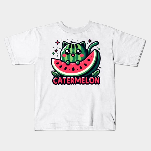 Catermelon Fruity Watermelon Cat Kids T-Shirt by SubtleSplit